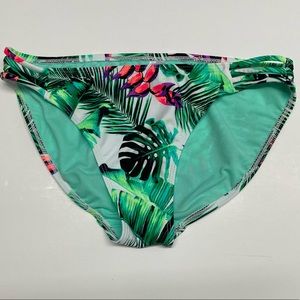 Tropical Print Bright Fun Swimsuit Bikini Bottoms Open Sides Multicolor Sz M